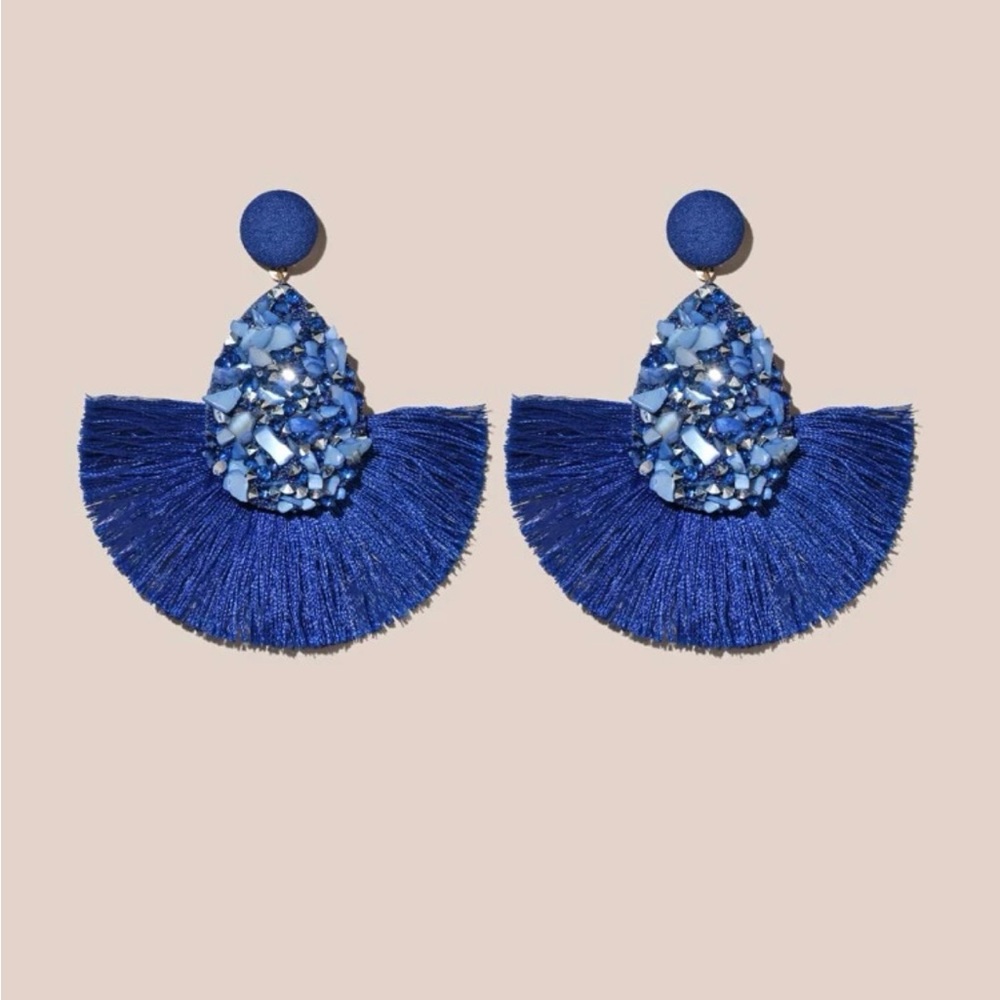 Rhinestone decor tassel drop earrings